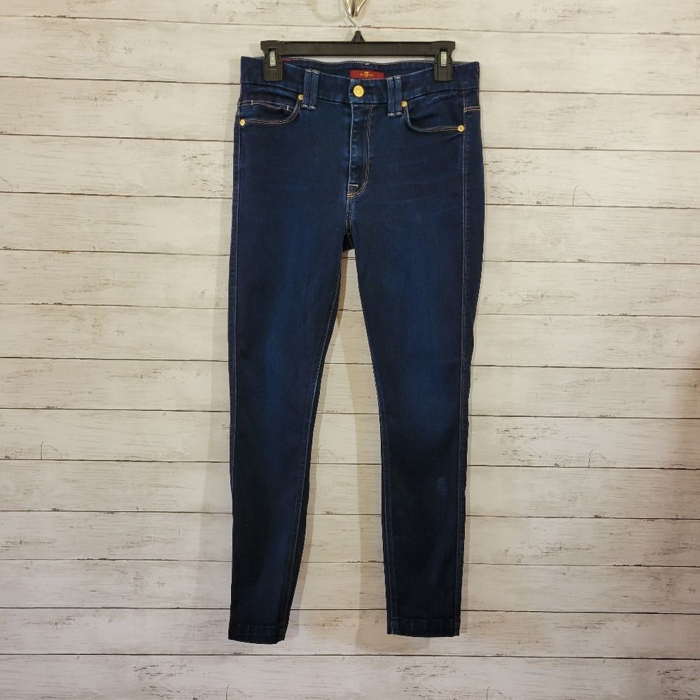 7 For All Mankind Cropped Skinny‎ Dark Wash Distressed Jeans Soft Jeggings Sz 28